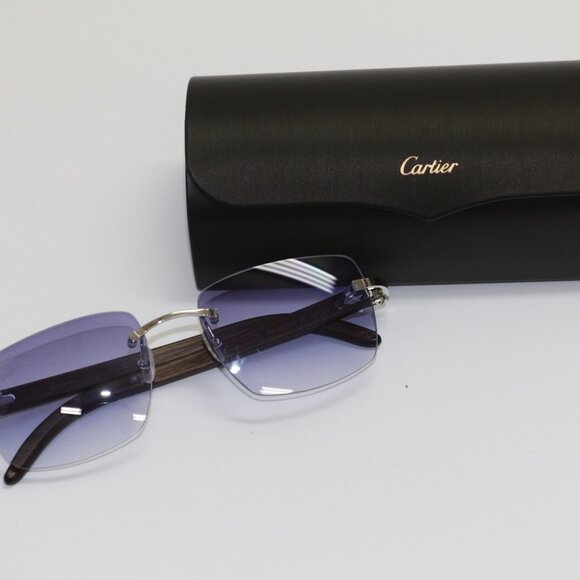 Cartier C Decor Wood Rimless Sunglasses Silver purple Gradient - Picture 2 of 13